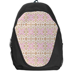 A Pink And White Flower Pattern On A Brown Background Backpack Bag