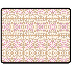 A Pink And White Flower Pattern On A Brown Background Two Sides Fleece Blanket (medium)