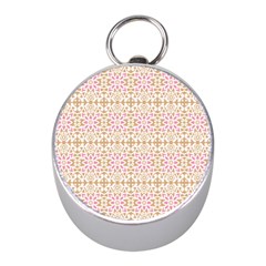 A Pink And White Flower Pattern On A Brown Background Mini Silver Compasses