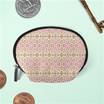 A Pink And White Flower Pattern On A Brown Background Accessory Pouch (Small) Back