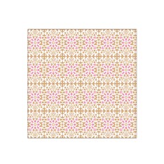 A Pink And White Flower Pattern On A Brown Background Satin Bandana Scarf 22  X 22 