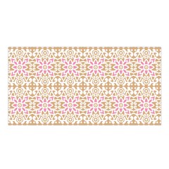 A Pink And White Flower Pattern On A Brown Background Satin Shawl 45  X 80 