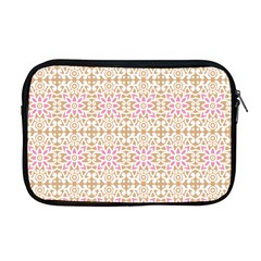 A Pink And White Flower Pattern On A Brown Background Apple Macbook Pro 17  Zipper Case