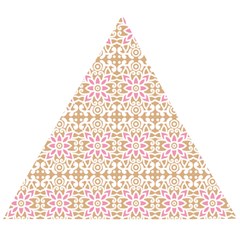 A Pink And White Flower Pattern On A Brown Background Wooden Puzzle Triangle