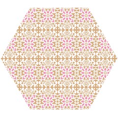 A Pink And White Flower Pattern On A Brown Background Wooden Puzzle Hexagon