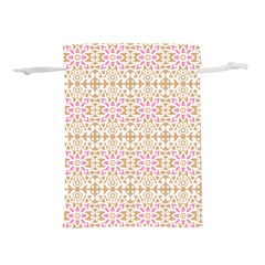 A Pink And White Flower Pattern On A Brown Background Lightweight Drawstring Pouch (s)