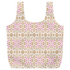 A Pink And White Flower Pattern On A Brown Background Full Print Recycle Bag (xxl)