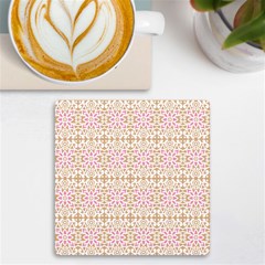 A Pink And White Flower Pattern On A Brown Background Uv Print Square Tile Coaster 