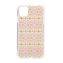 A Pink And White Flower Pattern On A Brown Background Iphone 11 Tpu Uv Print Case by catchydesignhill