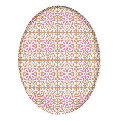 A Pink And White Flower Pattern On A Brown Background Oval Glass Fridge Magnet (4 Pack)