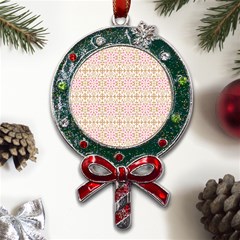 A Pink And White Flower Pattern On A Brown Background Metal X mas Lollipop With Crystal Ornament