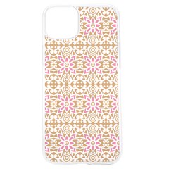 A Pink And White Flower Pattern On A Brown Background Iphone 15 Tpu Uv Print Case