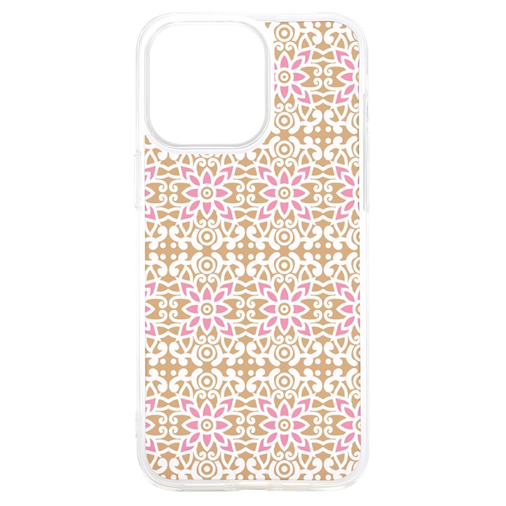 A Pink And White Flower Pattern On A Brown Background iPhone 15 Plus TPU UV Print Case