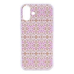 A Pink And White Flower Pattern On A Brown Background Iphone 16 Pro Tpu Uv Print Case by catchydesignhill