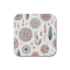 Pastel-boho-pattern Rubber Square Coaster (4 Pack)