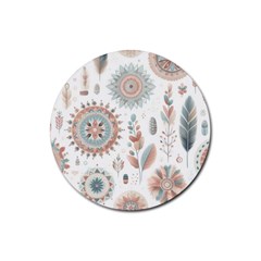 Pastel-boho-pattern Rubber Round Coaster (4 Pack)