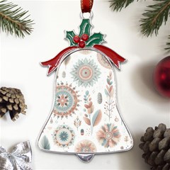 Pastel-boho-pattern Metal Holly Leaf Bell Ornament