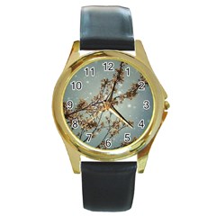 Dreamy Nature Motif Round Gold Metal Watch