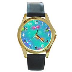 Christmas Pattern Round Gold Metal Watch