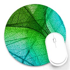 3d Leaves Texture Sheet Blue Green Round Mousepad