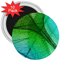 3d Leaves Texture Sheet Blue Green 3  Magnets (10 Pack) 