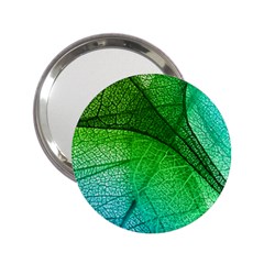 3d Leaves Texture Sheet Blue Green 2 25  Handbag Mirrors