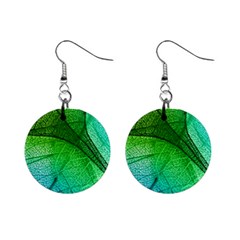 3d Leaves Texture Sheet Blue Green Mini Button Earrings