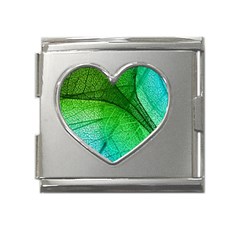 3d Leaves Texture Sheet Blue Green Mega Link Heart Italian Charm (18mm)