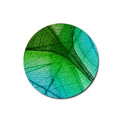 3d Leaves Texture Sheet Blue Green Rubber Coaster (round)