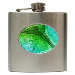 3d Leaves Texture Sheet Blue Green Hip Flask (6 Oz)