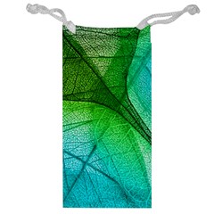 3d Leaves Texture Sheet Blue Green Jewelry Bag by Cemarart