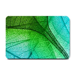 3d Leaves Texture Sheet Blue Green Small Doormat