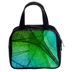 3d Leaves Texture Sheet Blue Green Classic Handbag (two Sides)