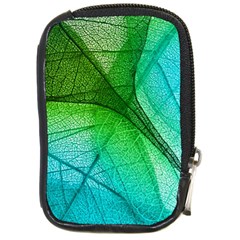 3d Leaves Texture Sheet Blue Green Compact Camera Leather Case