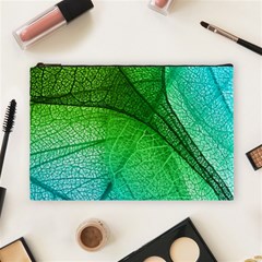 3d Leaves Texture Sheet Blue Green Cosmetic Bag (large)