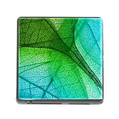 3d Leaves Texture Sheet Blue Green Memory Card Reader (square 5 Slot)