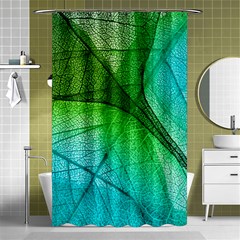 3d Leaves Texture Sheet Blue Green Shower Curtain 48  X 72  (small) 