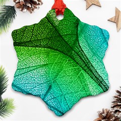 3d Leaves Texture Sheet Blue Green Ornament (snowflake)