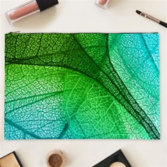 3d Leaves Texture Sheet Blue Green Cosmetic Bag (xxl)