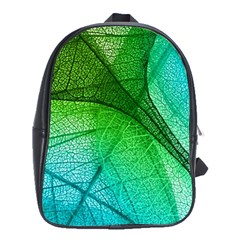 3d Leaves Texture Sheet Blue Green School Bag (xl)