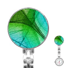 3d Leaves Texture Sheet Blue Green Stainless Steel Nurses Watch