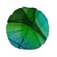 3d Leaves Texture Sheet Blue Green Standard 15  Premium Flano Round Cushions