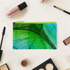 3d Leaves Texture Sheet Blue Green Cosmetic Bag (xs)