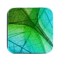 3d Leaves Texture Sheet Blue Green Square Metal Box (black)