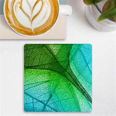 3d Leaves Texture Sheet Blue Green Uv Print Square Tile Coaster 