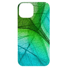 3d Leaves Texture Sheet Blue Green Iphone 14 Black Uv Print Pc Hardshell Case