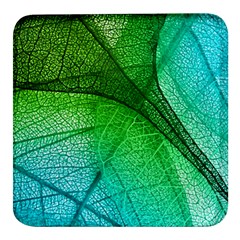 3d Leaves Texture Sheet Blue Green Square Glass Fridge Magnet (4 Pack) by Cemarart