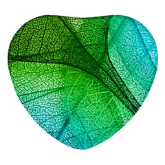 3d Leaves Texture Sheet Blue Green Heart Glass Fridge Magnet (4 Pack)