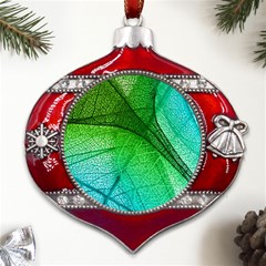 3d Leaves Texture Sheet Blue Green Metal Snowflake And Bell Red Ornament