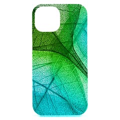 3d Leaves Texture Sheet Blue Green Iphone 15 Plus Black Uv Print Pc Hardshell Case by Cemarart